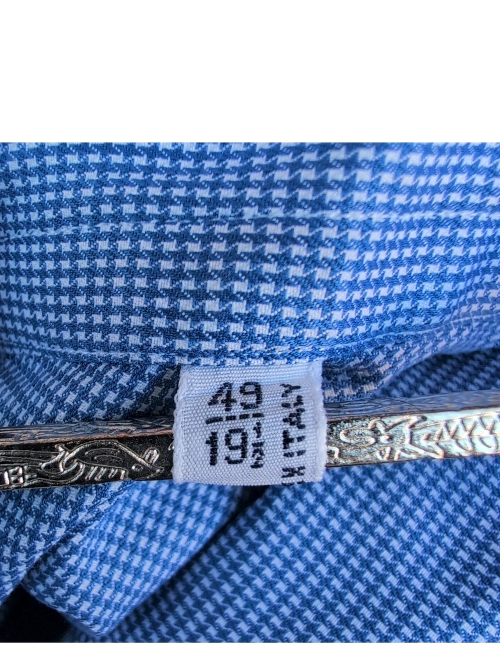 Brioni Dress Shirt Mens 49 19.5 Blue Houndstooth Long Sleeve French Cuffs Italy - Picture 3 of 12